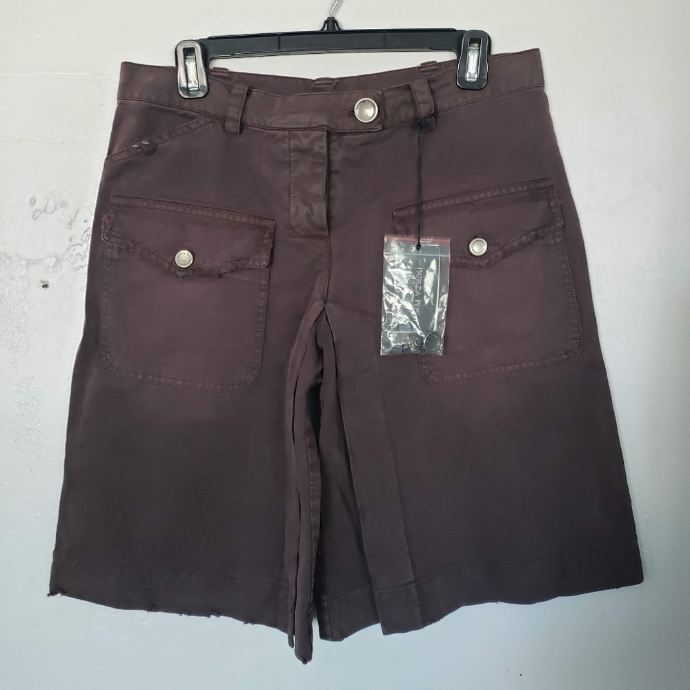 Patrizia Pepe NWT Size 44 Brown Shorts Gonna Shorts Distressed Large Button Fly
